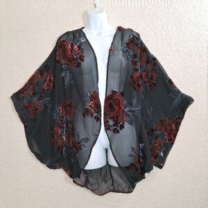 Sheer Burn Out Velvet Cardigan Kimono Sz M Whimsigoth Dark Romantic Boho Goth